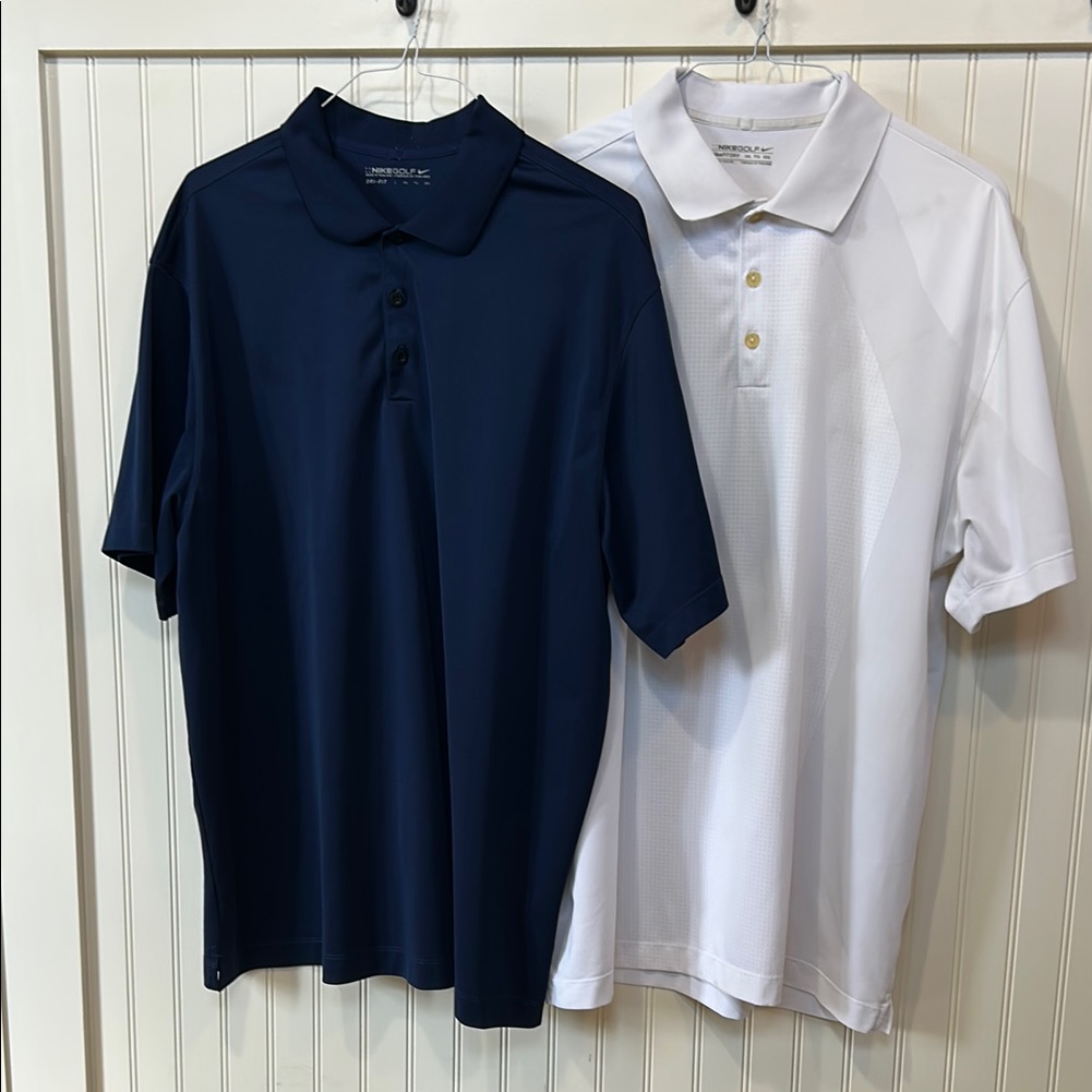 Two Nike Mens Golf Polo Navy And White Shirts Short Sleeve Xxl